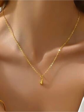 Drip Drop Necklace 18k Gold Plated Minimalist Water F09